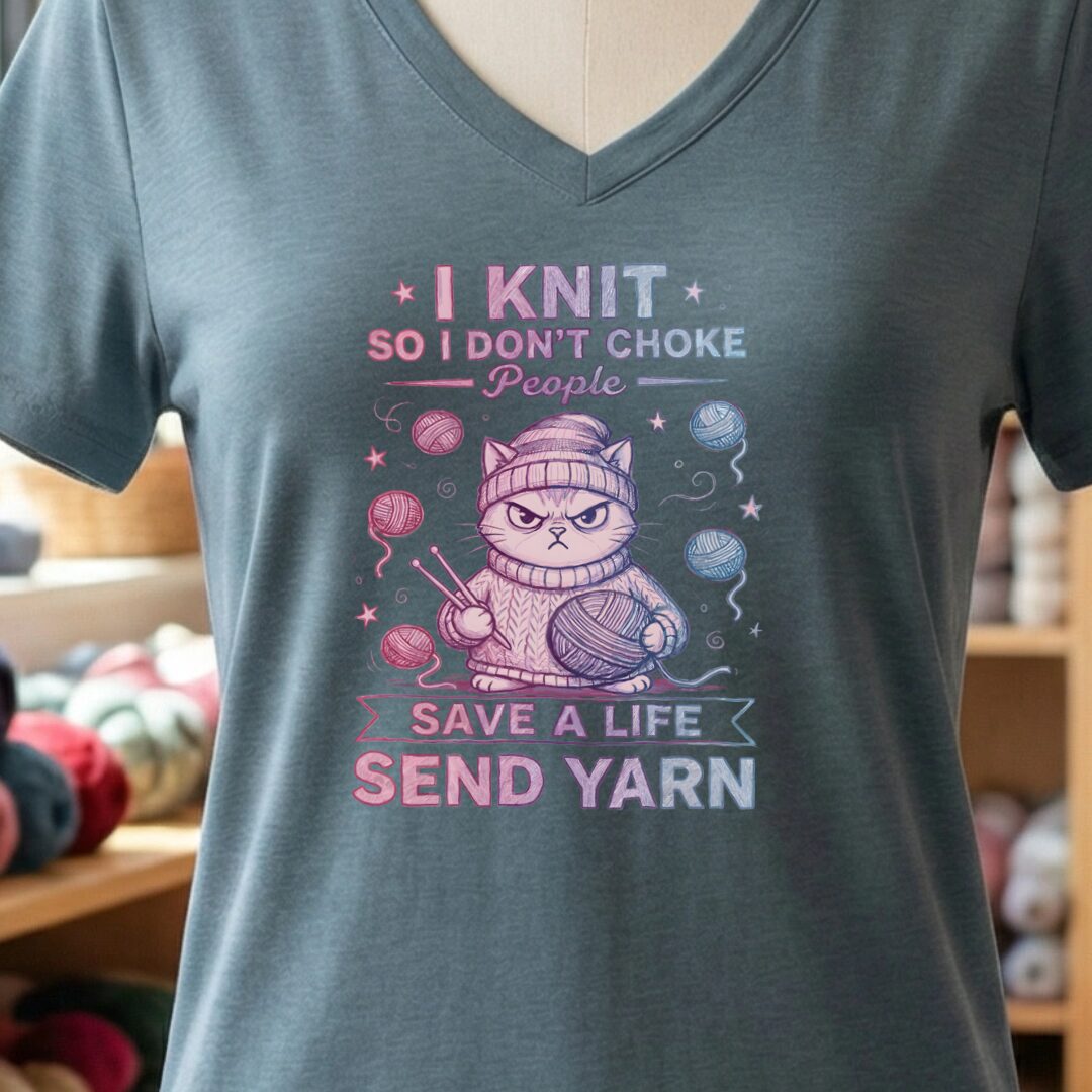 I Knit So I Don't Choke People V-Neck T-Shirt Slate t-shirt