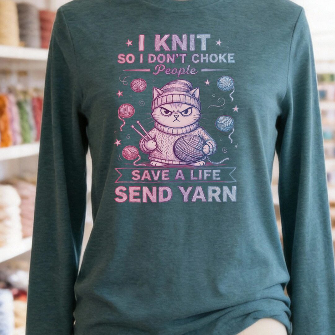 I Knit So I Don't Choke People Long Sleeve Tee Deep Teal t-shirt