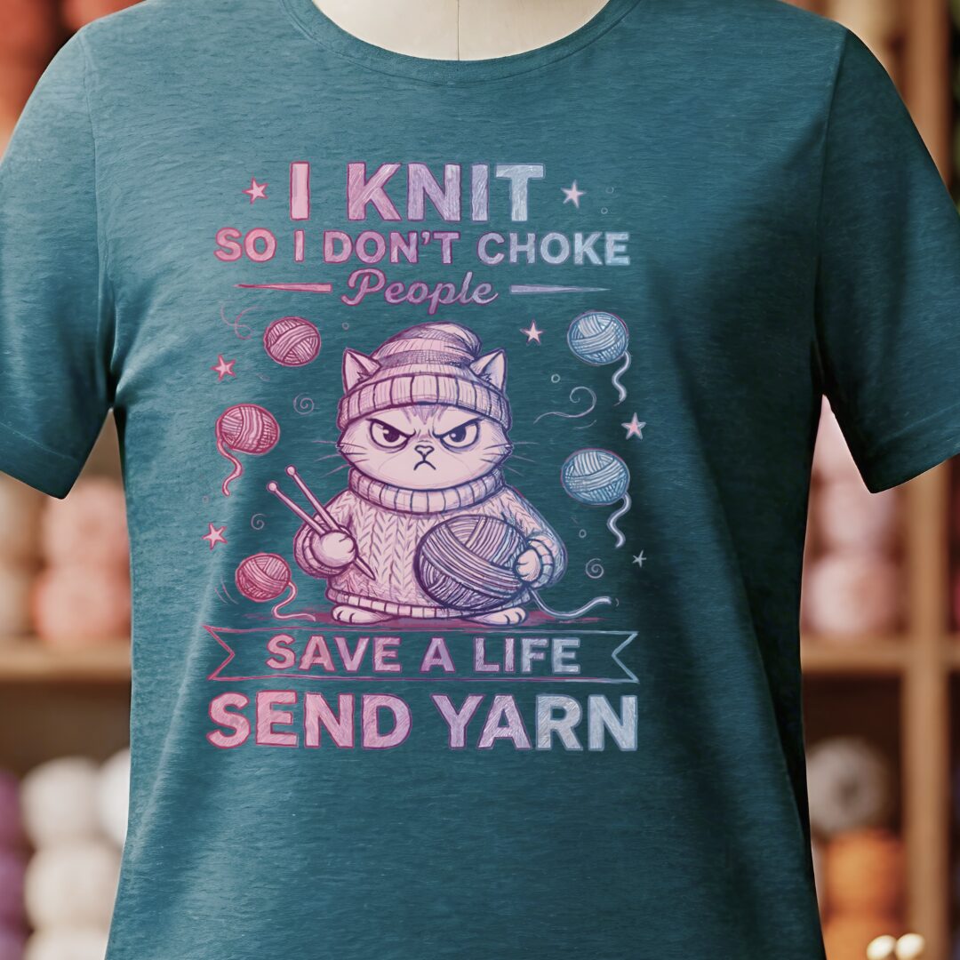 I Knit So I Don't Choke People T-Shirt Teal Blue t-shirt
