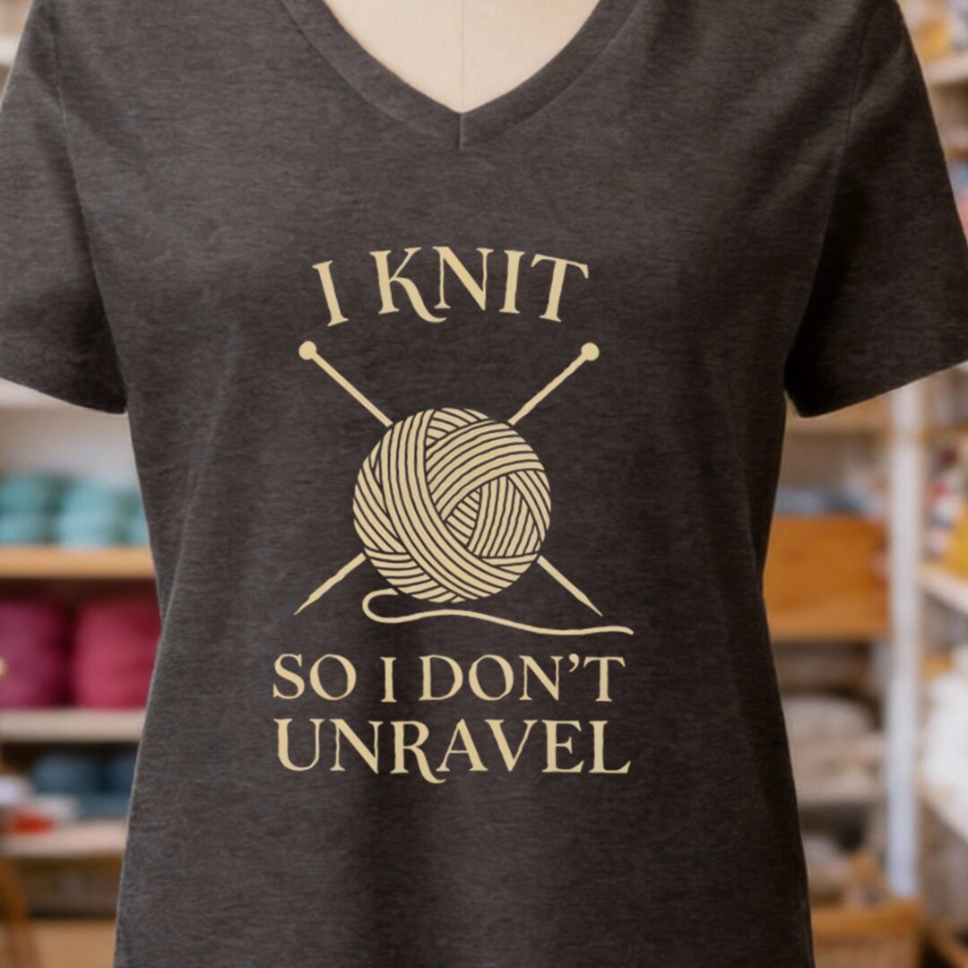 I Knit So I Don't Unravel V-Neck Dark Grey t-shirt