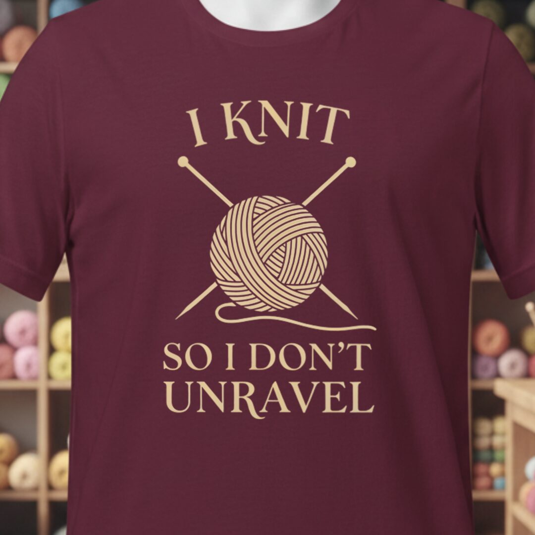 I Knit So I Don't Unravel T-Shirt Maroon t-shirt