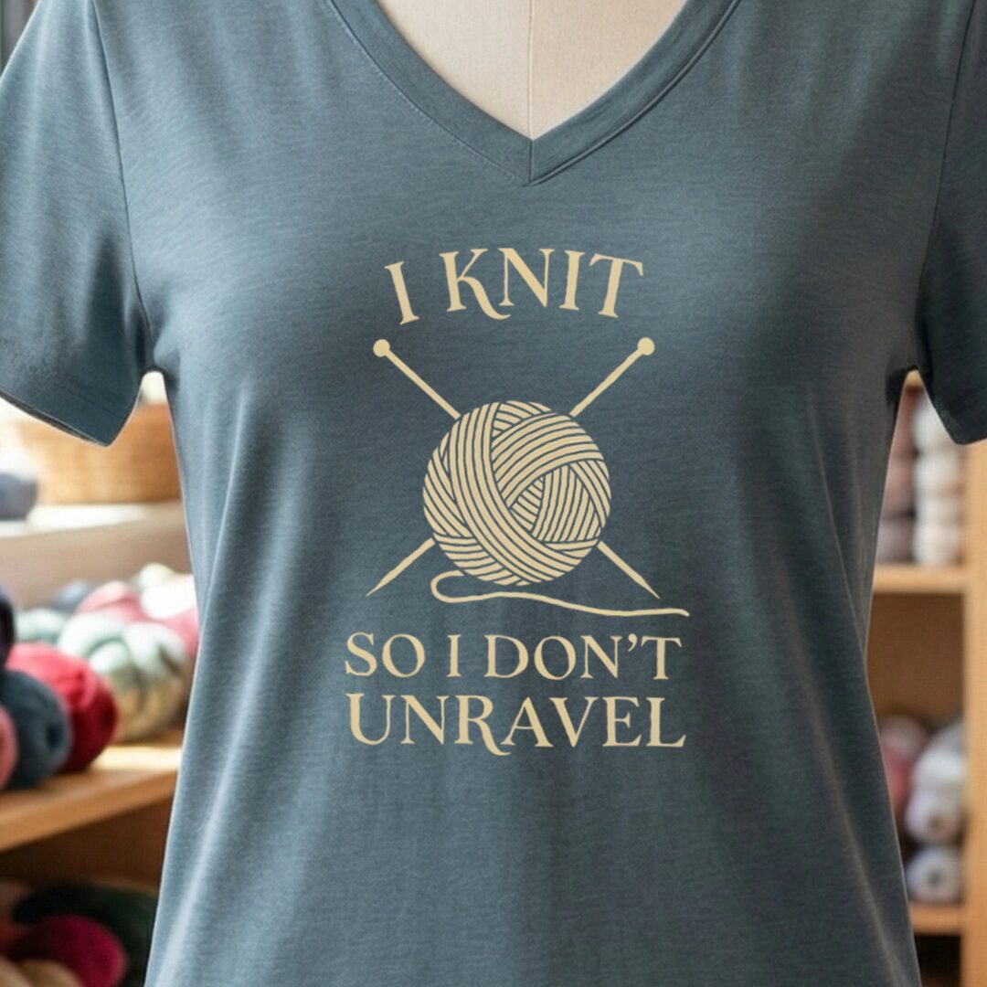 I Knit So I Don't Unravel V-Neck Slate t-shirt