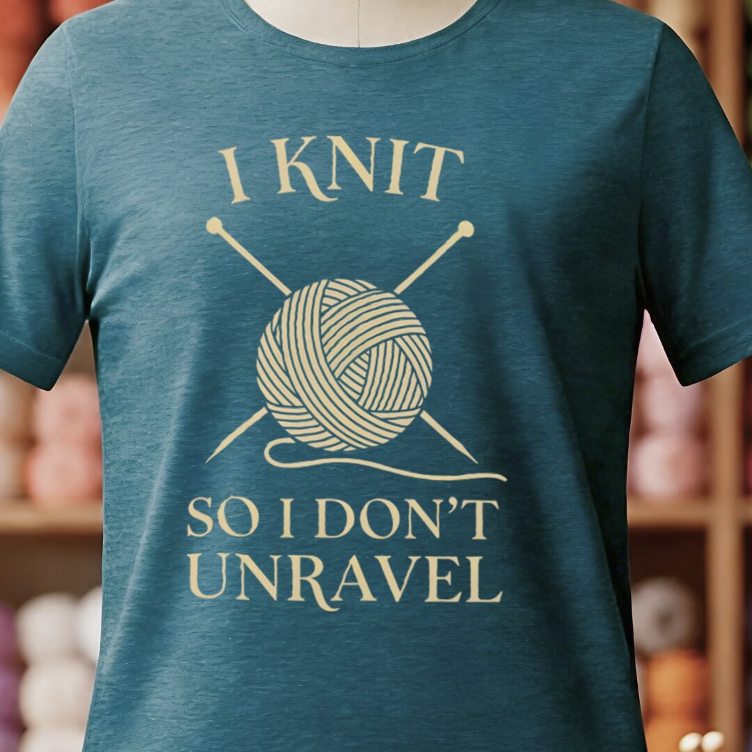 I Knit So I Don't Unravel T-Shirt Teal Blue t-shirt