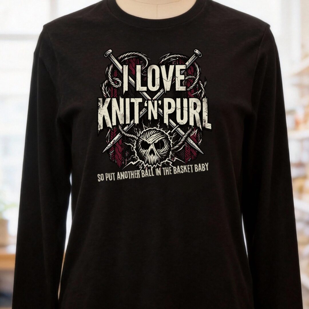 I Love Knit N Purl Long Sleeve Tee Black t-shirt