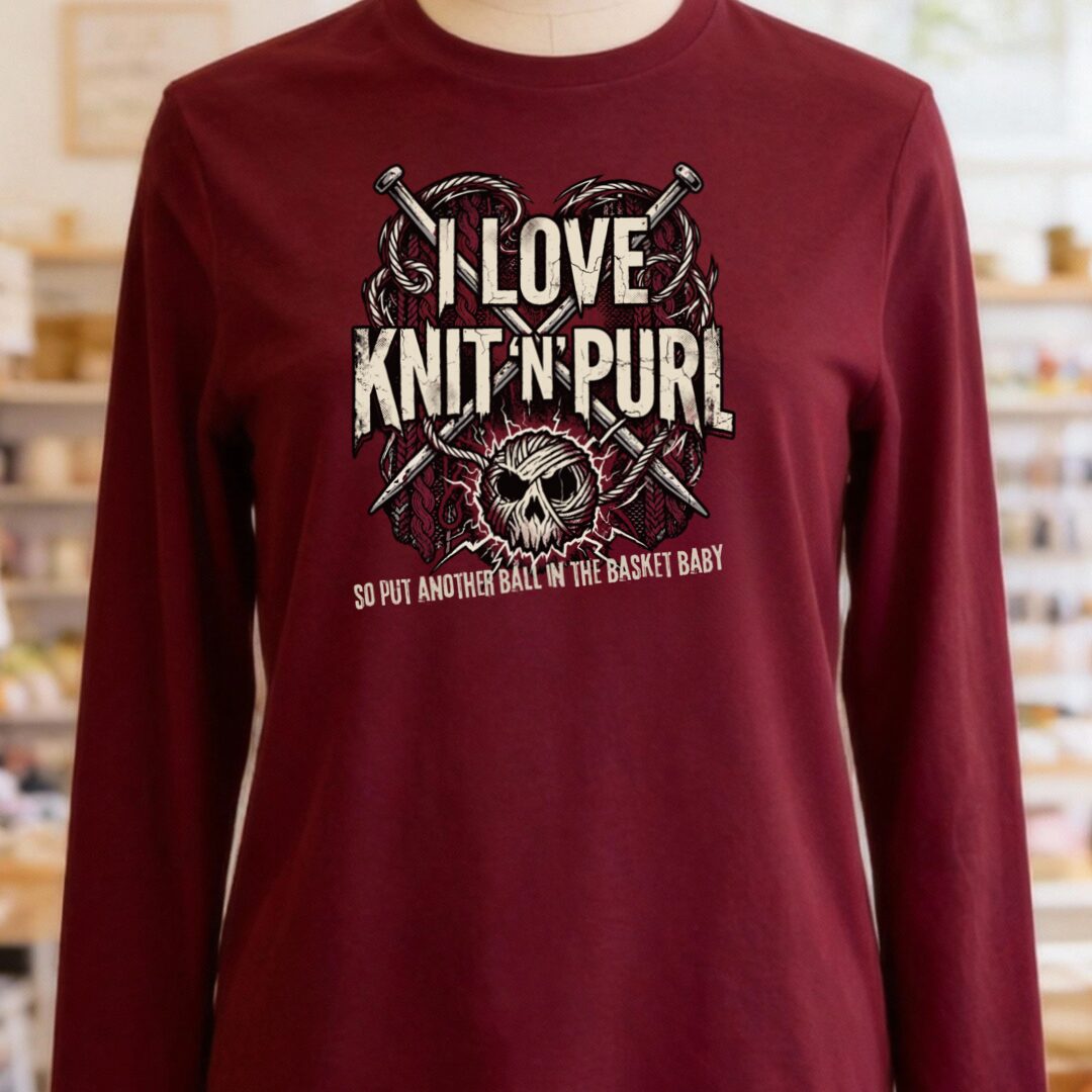 I Love Knit N Purl Long Sleeve Tee Maroon t-shirt