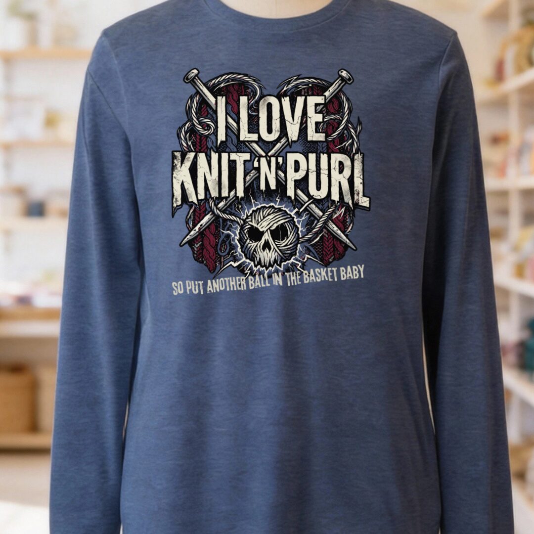 I Love Knit N Purl Long Sleeve Tee Navy t-shirt