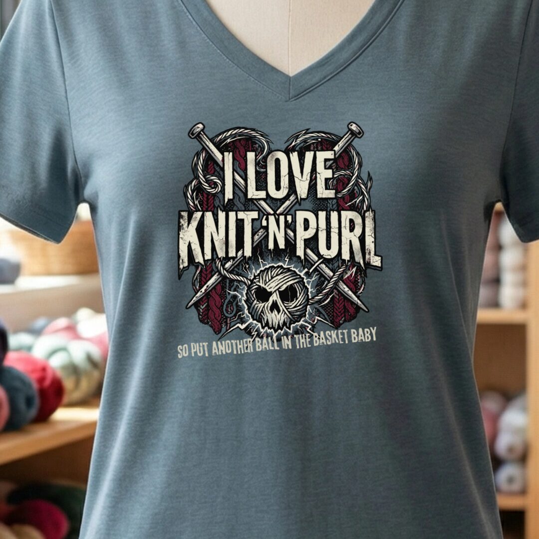I Love Knit N Purl V-Neck T-Shirt Slate t-shirt