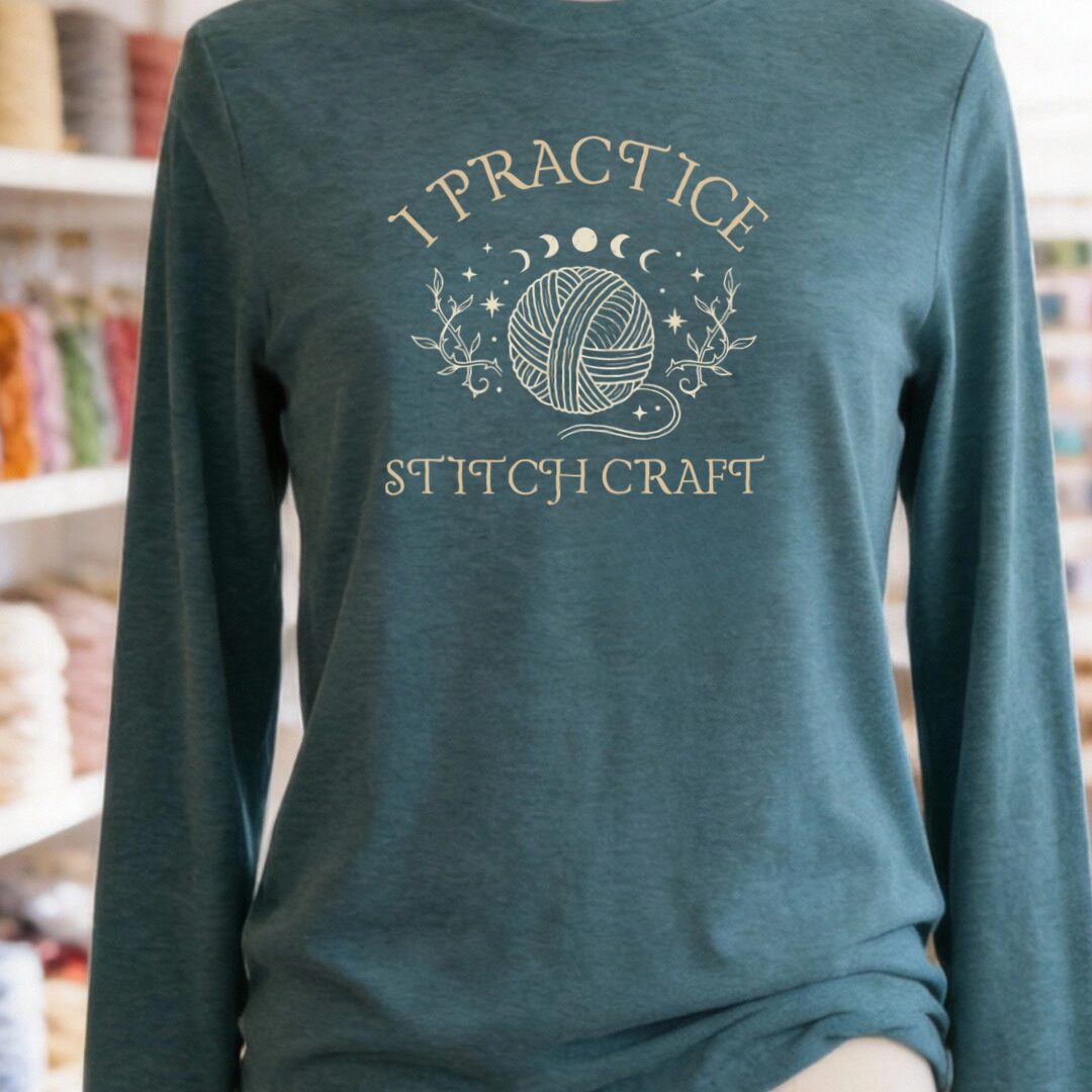 I Practice Stitchcraft Long Sleeve Tee Teal Blue t-shirt