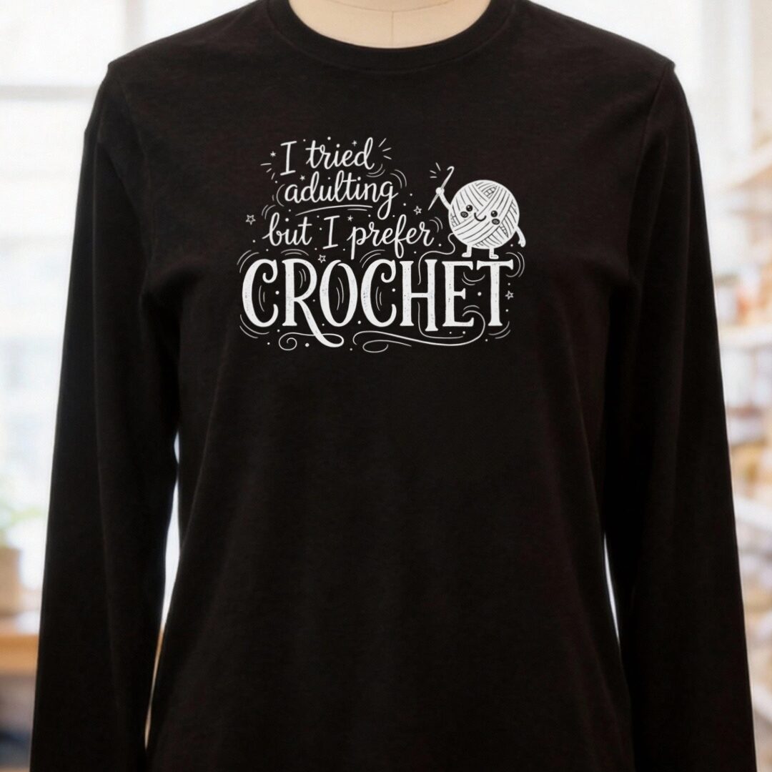 I Prefer Crochet Long Sleeve Tee Black t-shirt