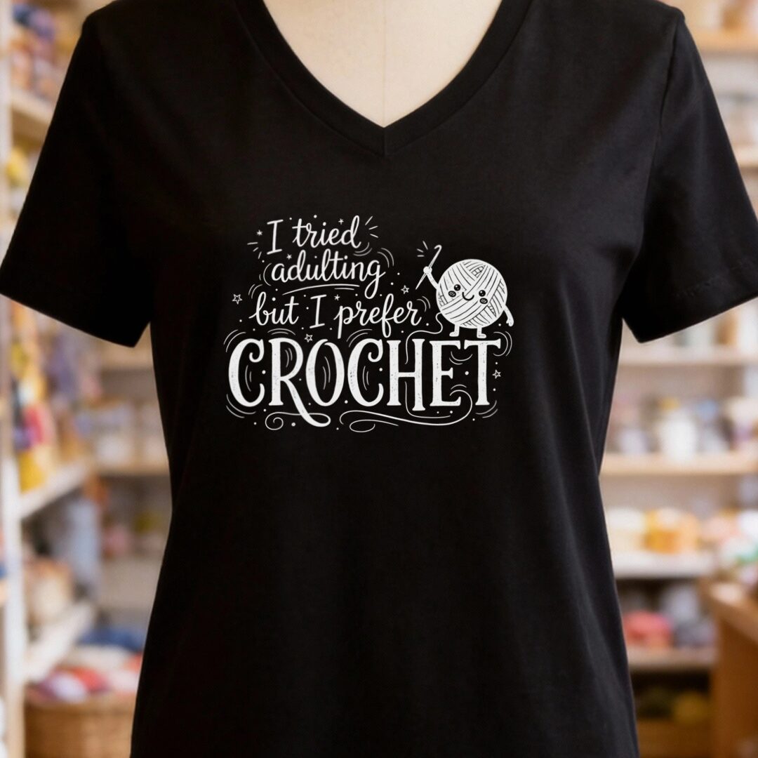 I Prefer Crochet V-Neck T-Shirt Black t-shirt