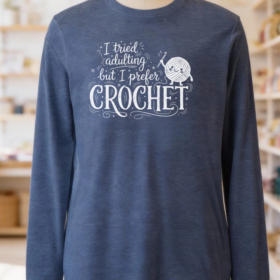 I Prefer Crochet Long Sleeve Tee Navy t-shirt