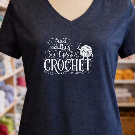I Prefer Crochet V-Neck T-Shirt Navy t-shirt