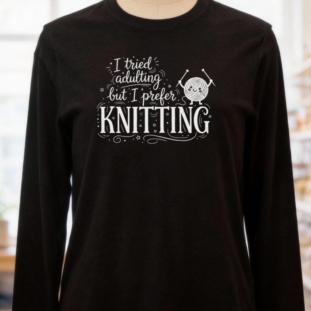 I Prefer Knitting Long Sleeve Tee Black t-shirt