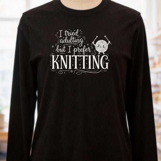 I Prefer Knitting Long Sleeve Tee Black t-shirt