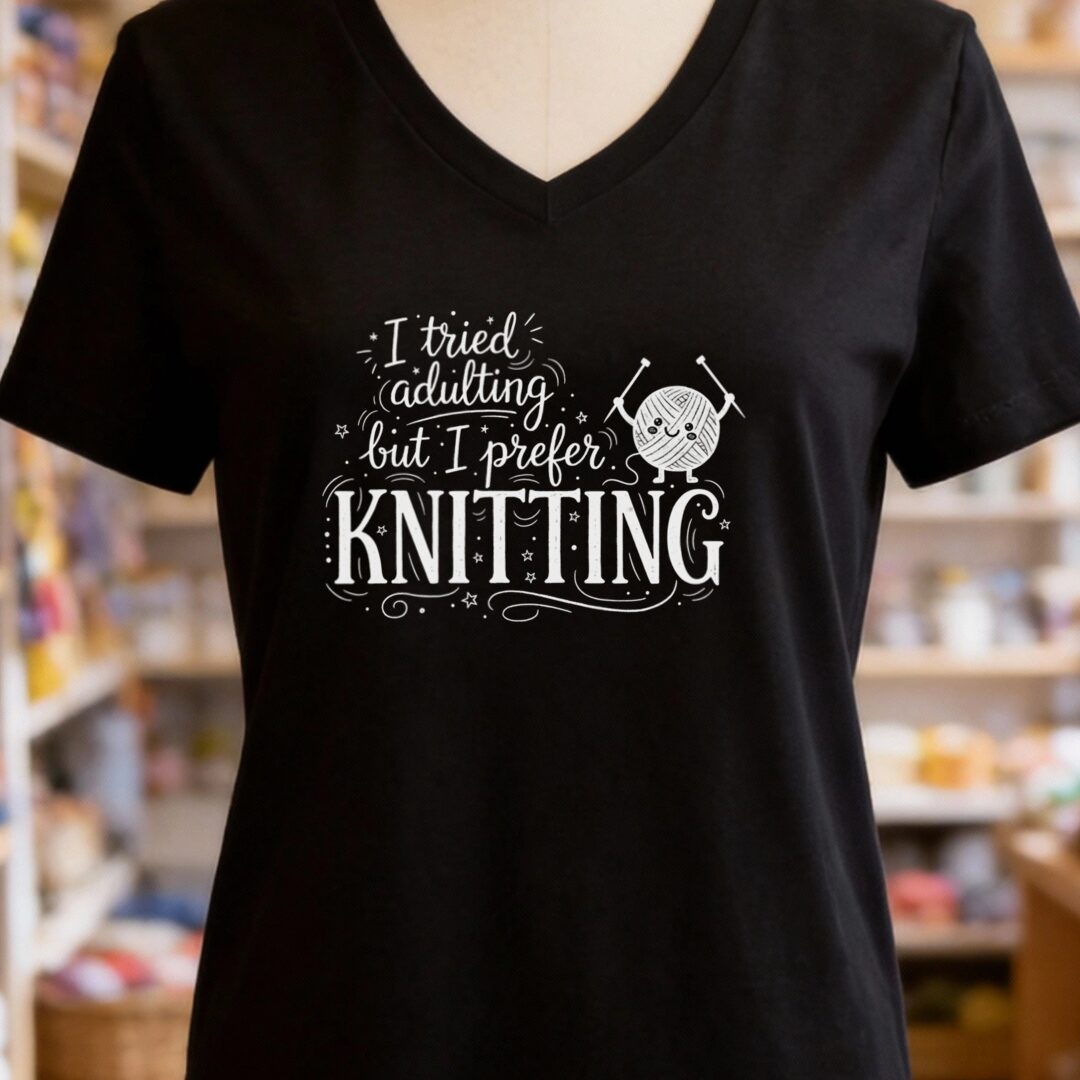 I Prefer Knitting V-Neck T-Shirt Black t-shirt