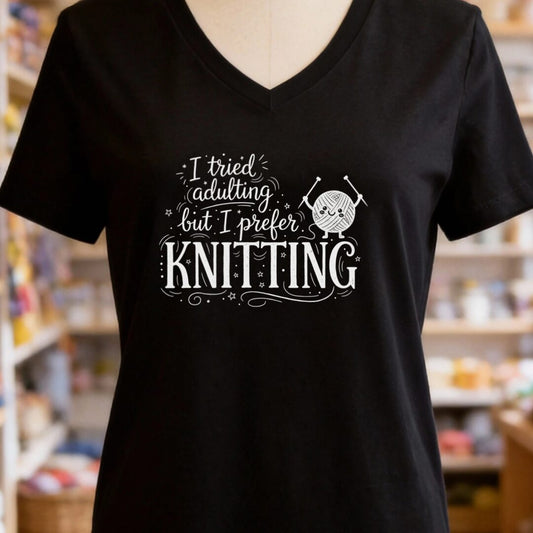 I Prefer Knitting V-Neck T-Shirt Black t-shirt