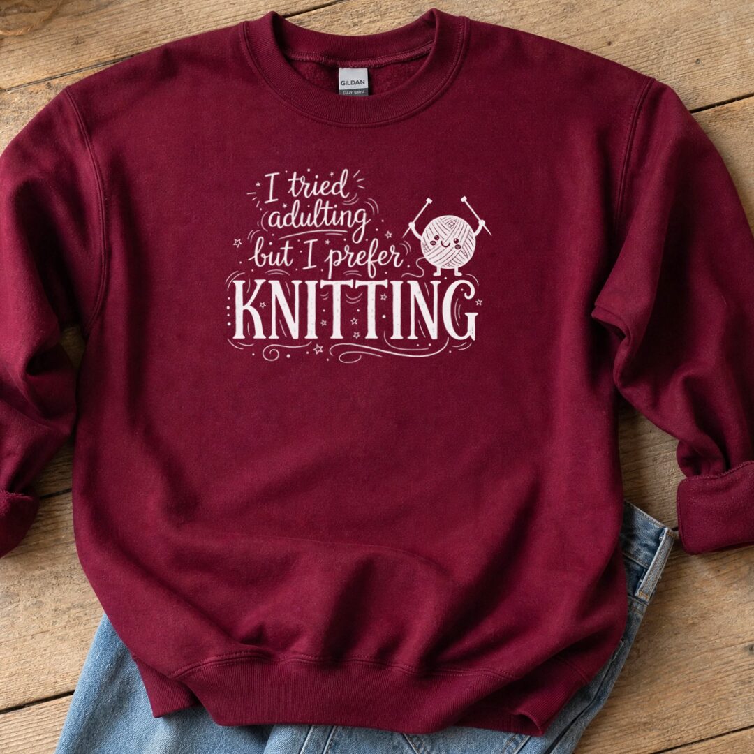 I Prefer Knitting Sweatshirt Maroon t-shirt