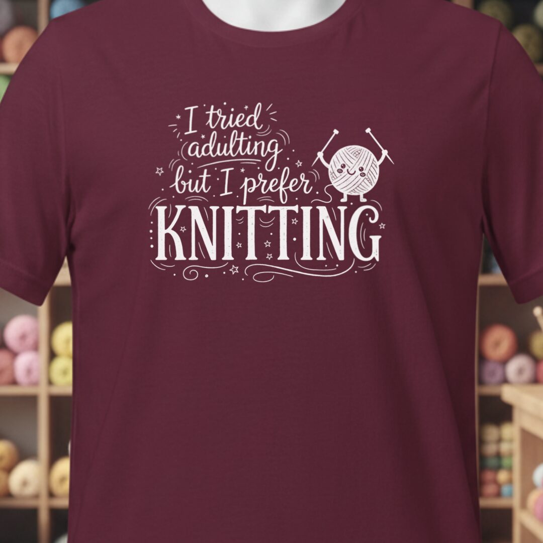 I Prefer Knitting T-Shirt Maroon t-shirt