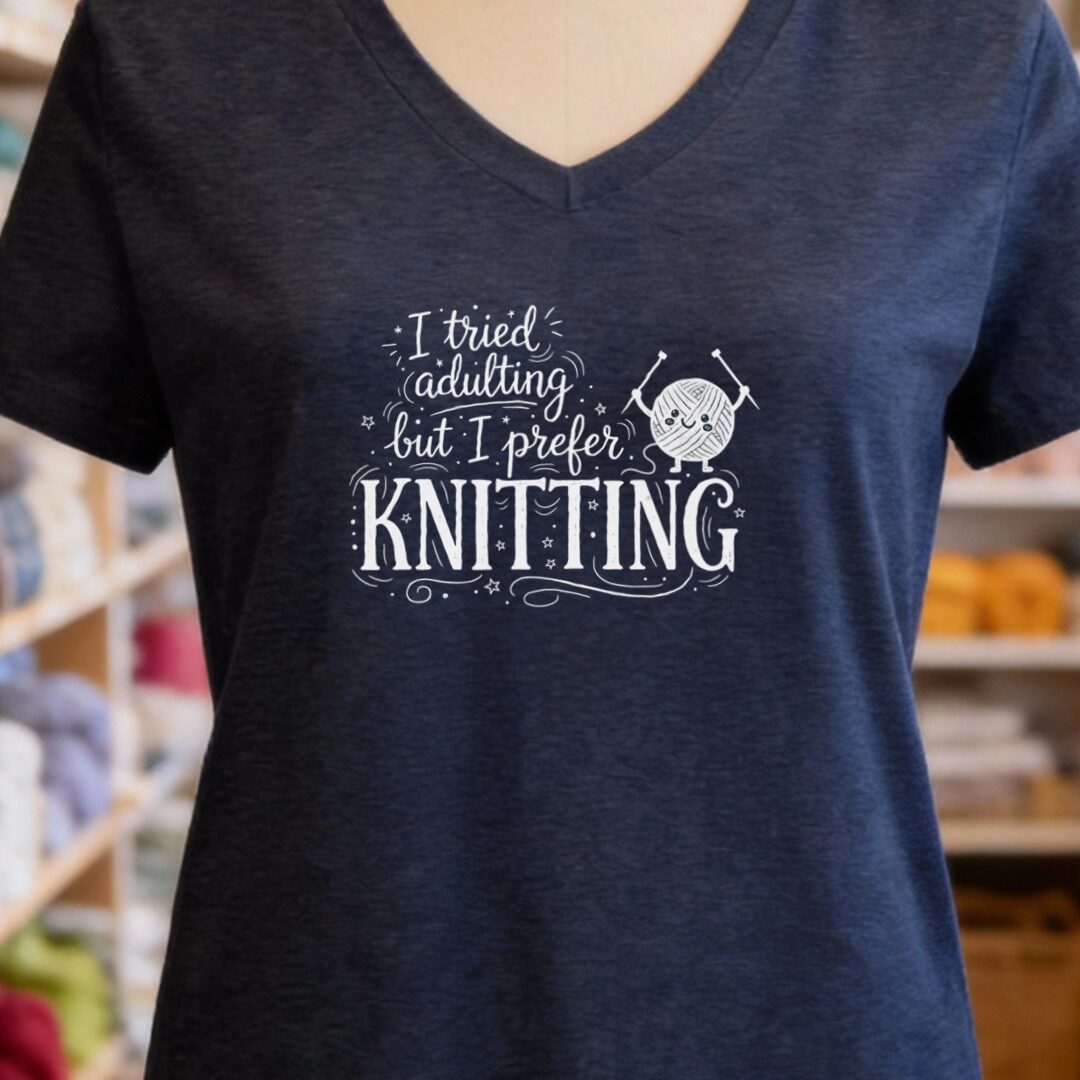 I Prefer Knitting V-Neck T-Shirt Navy t-shirt