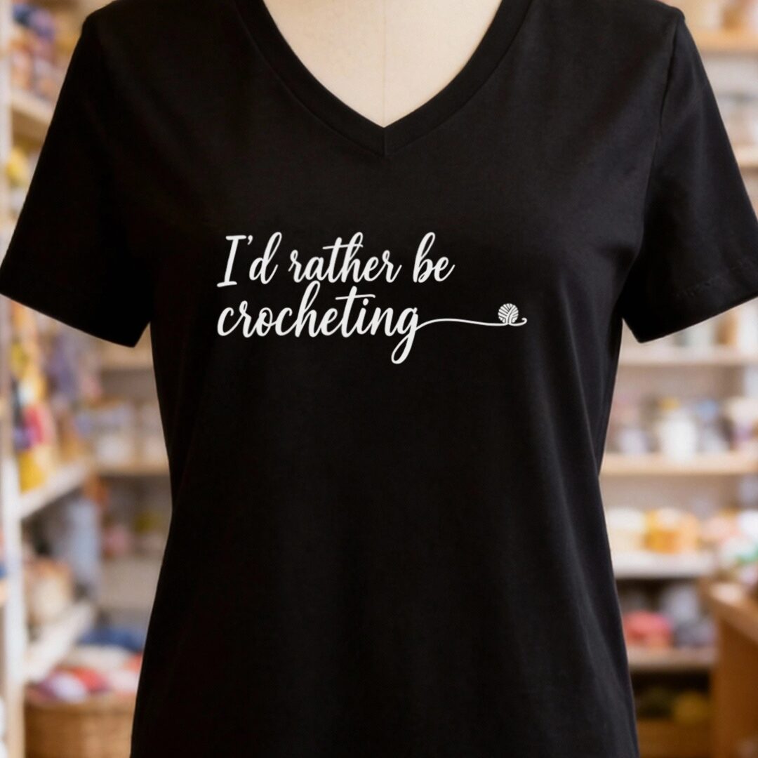 I'd Rather Be Crocheting V-Neck T-Shirt Black t-shirt