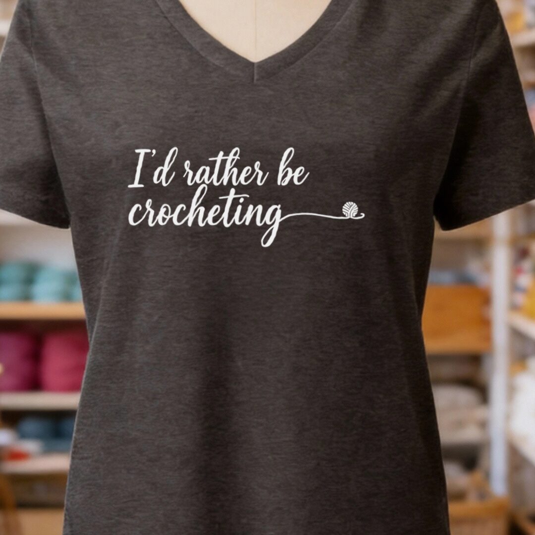 I'd Rather Be Crocheting V-Neck T-Shirt Dark Grey t-shirt