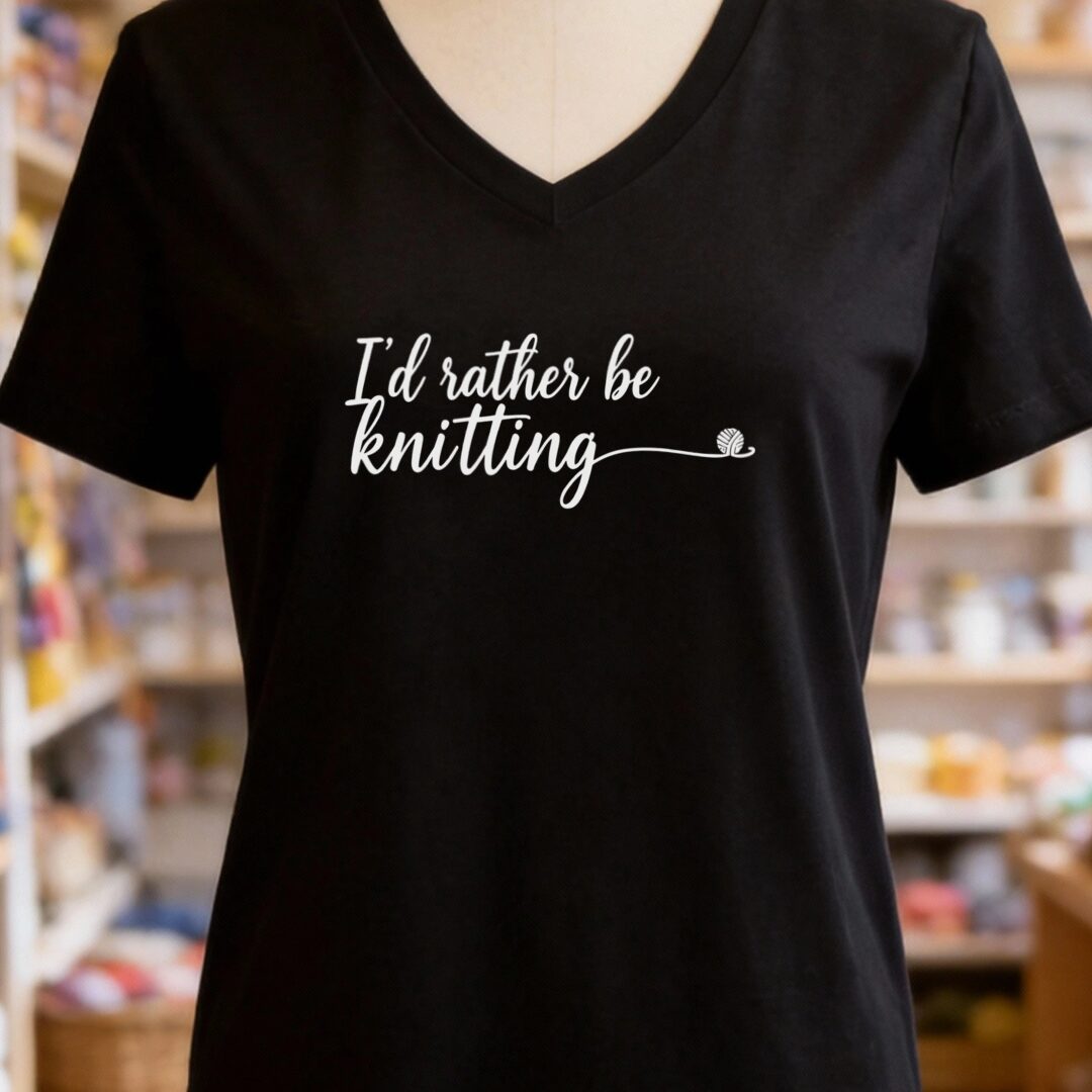 I'd Rather Be Knitting V-Neck T-Shirt Black t-shirt