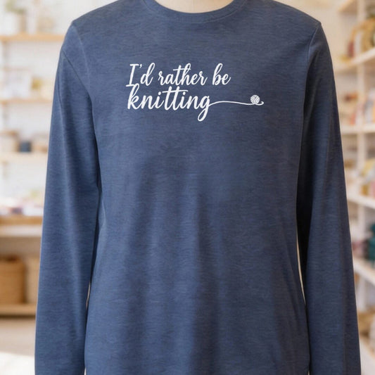 I'd Rather Be Knitting Long Sleeve Tee Navy t-shirt