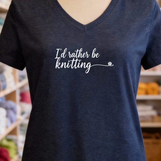 I'd Rather Be Knitting V-Neck T-Shirt Navy t-shirt