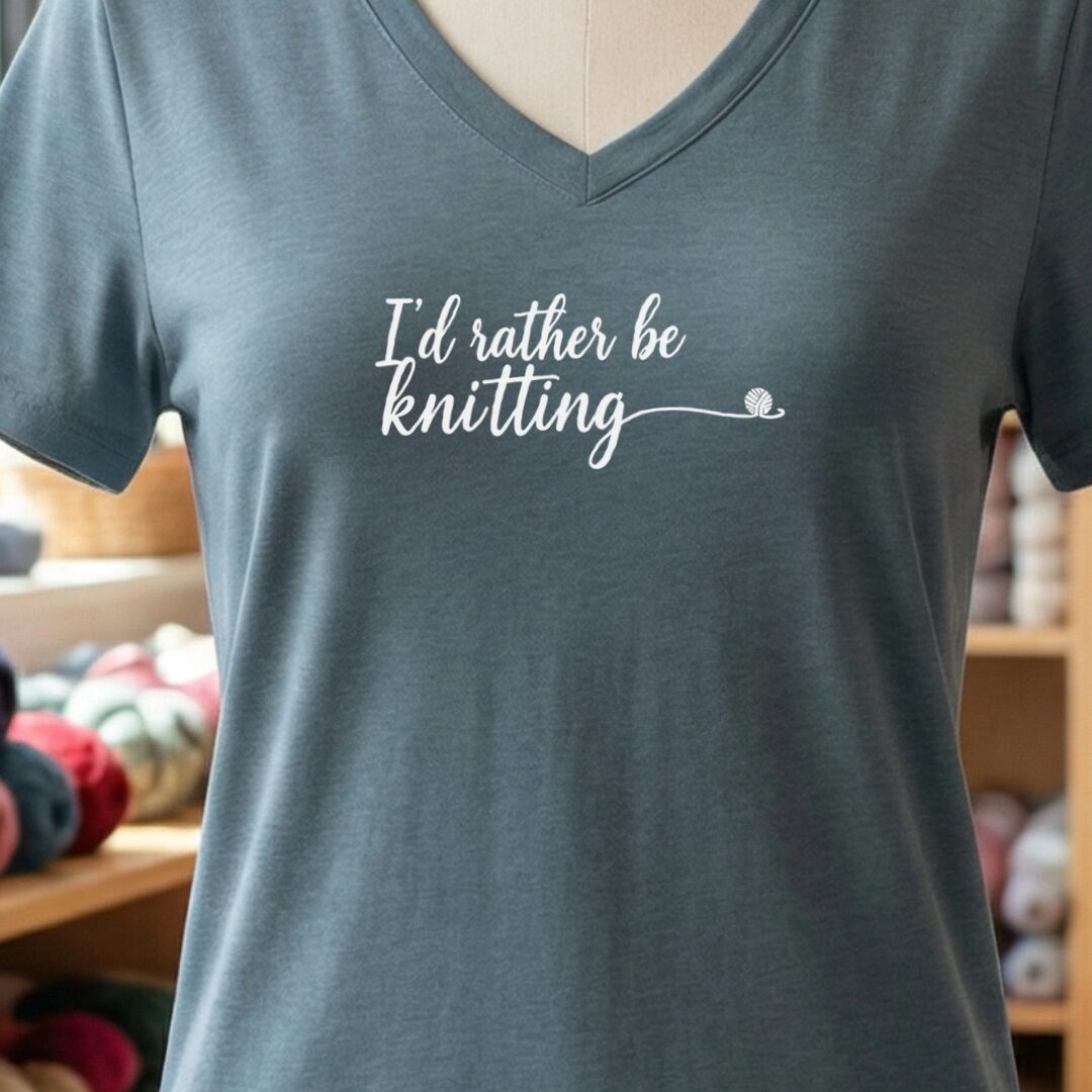 I'd Rather Be Knitting V-Neck T-Shirt Slate t-shirt