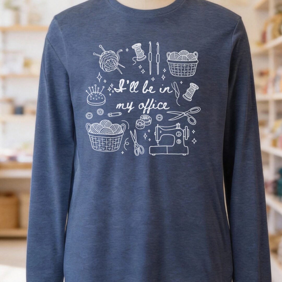 I'll Be In My Office Long Sleeve Tee Heather Navy t-shirt