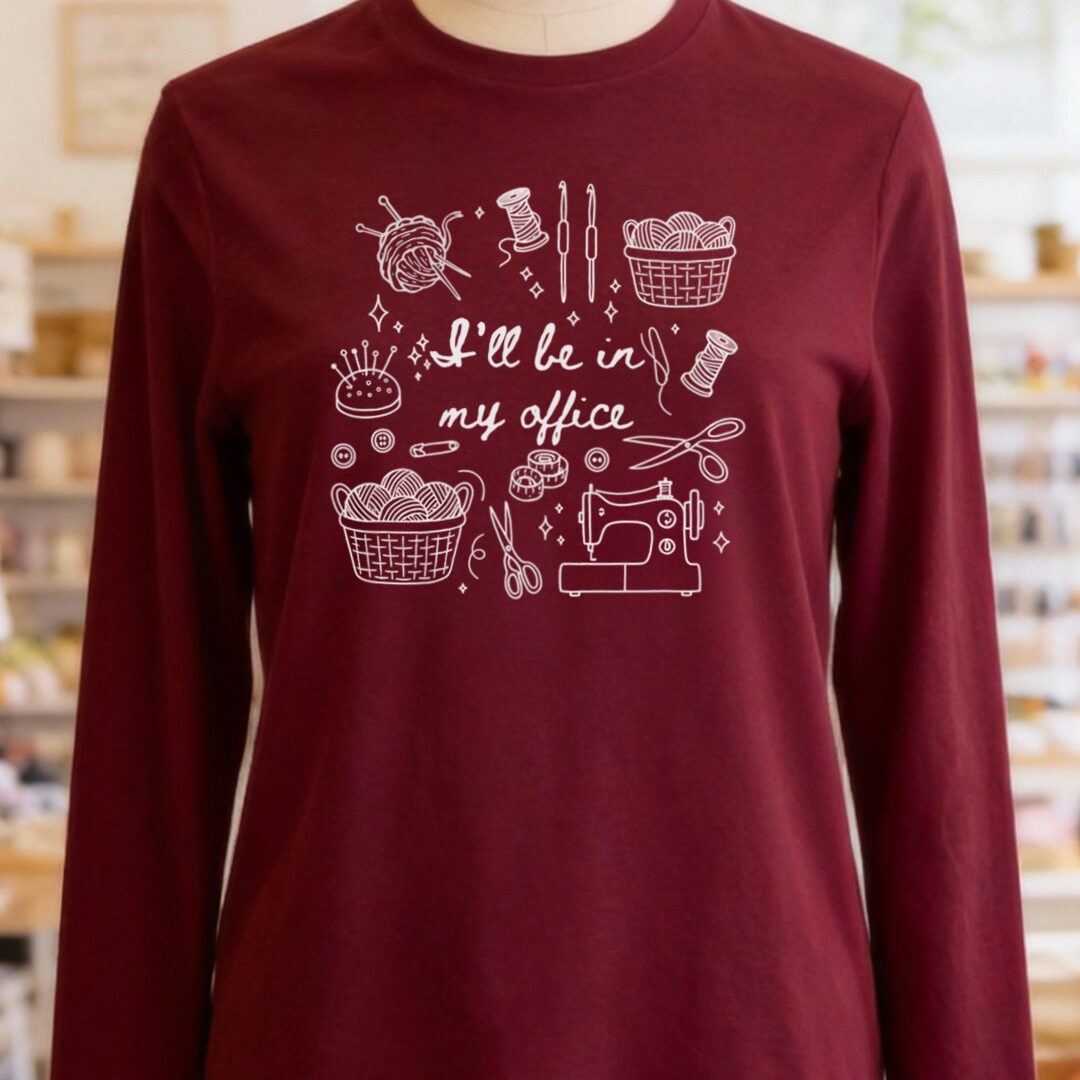 I'll Be In My Office Long Sleeve Tee Maroon t-shirt