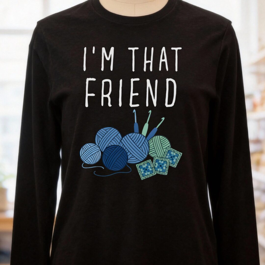 I'm That Crochet Friend Long Sleeve Tee Black Heather t-shirt