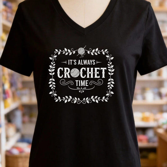 It's Always Crochet Time V-Neck T-Shirt Black t-shirt