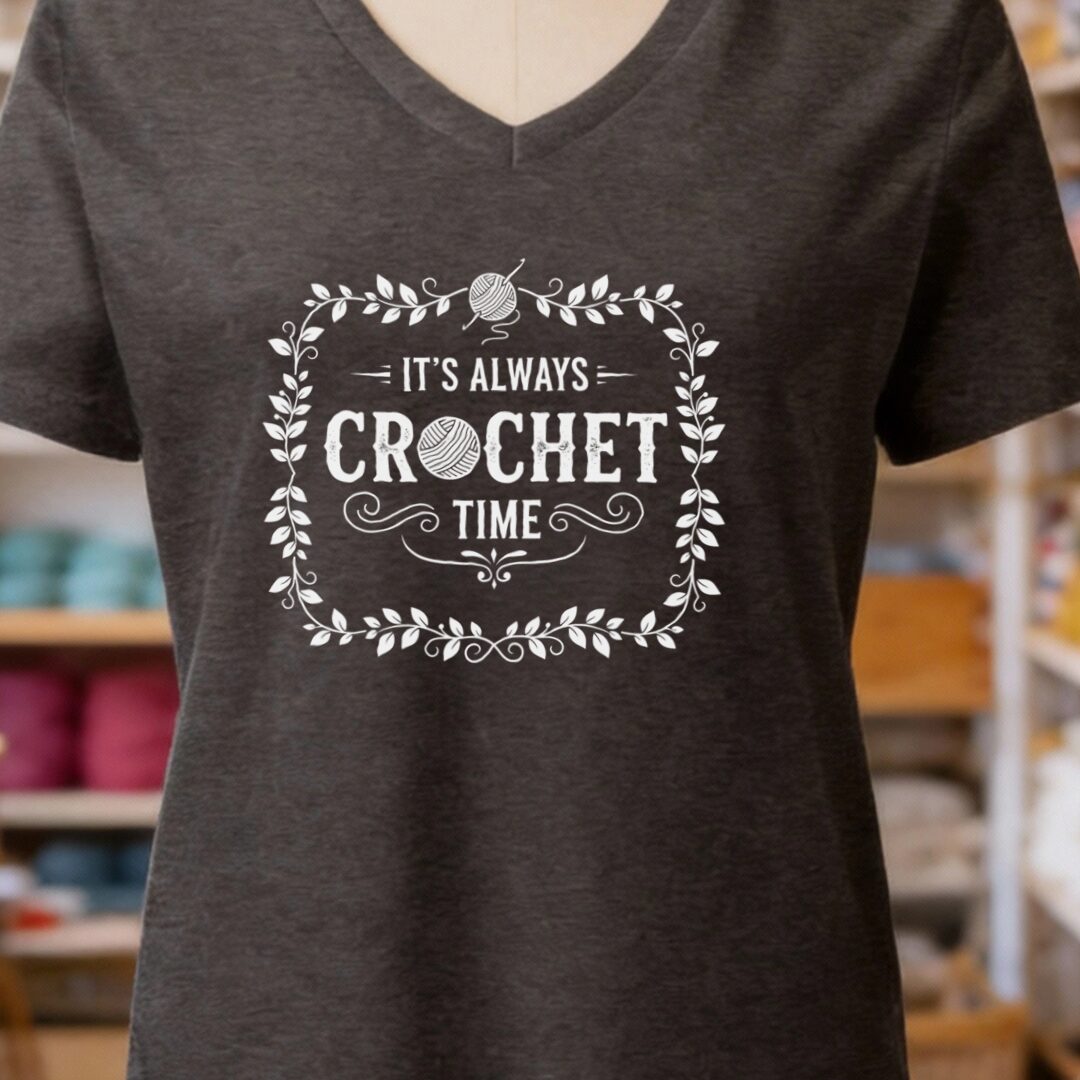 It's Always Crochet Time V-Neck T-Shirt Dark Grey t-shirt