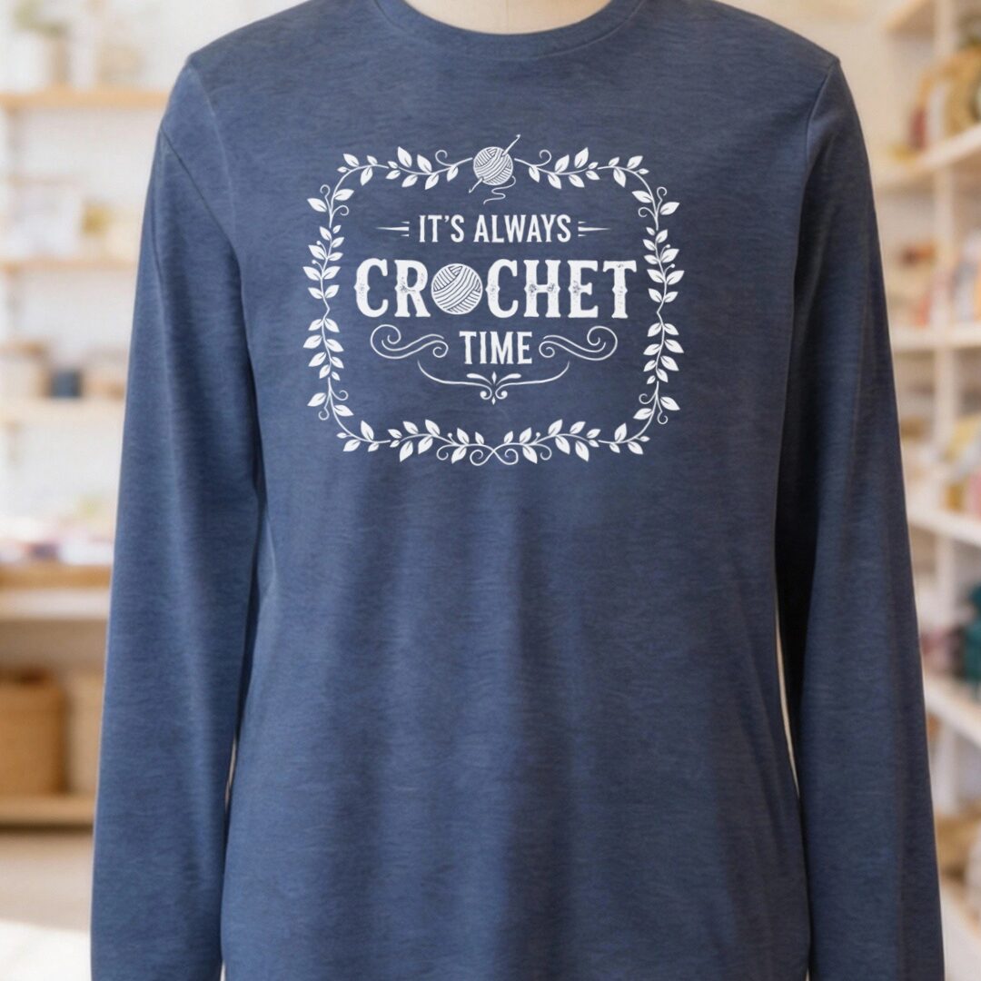 It's Always Crochet Time Long Sleeve Tee Navy t-shirt