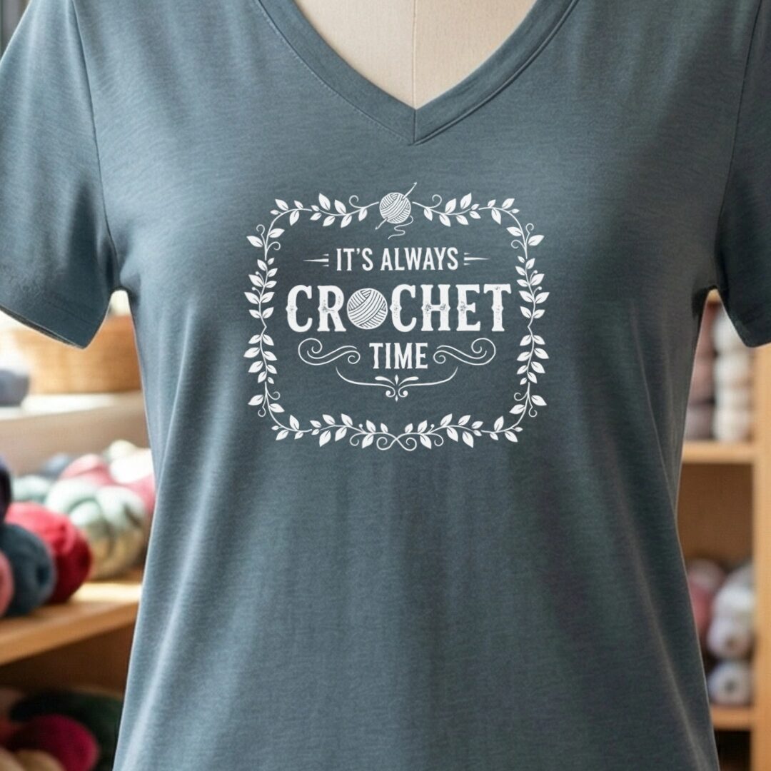 It's Always Crochet Time V-Neck T-Shirt Slate t-shirt