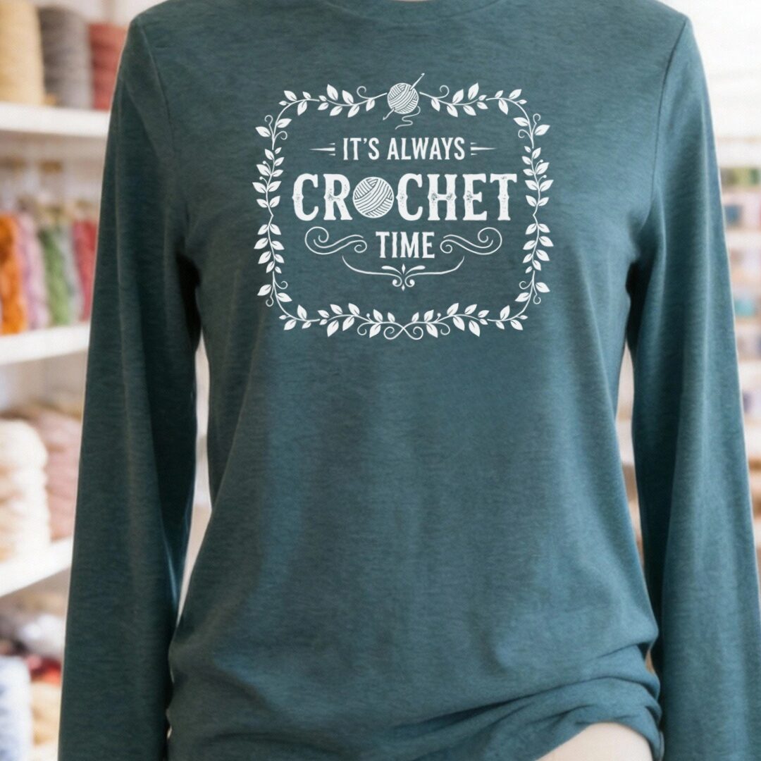 It's Always Crochet Time Long Sleeve Tee Deep Teal t-shirt