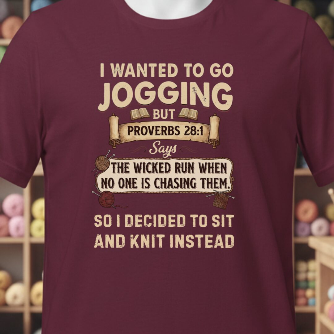 Jogging Proverb 28:1 T-Shirt Maroon t-shirt