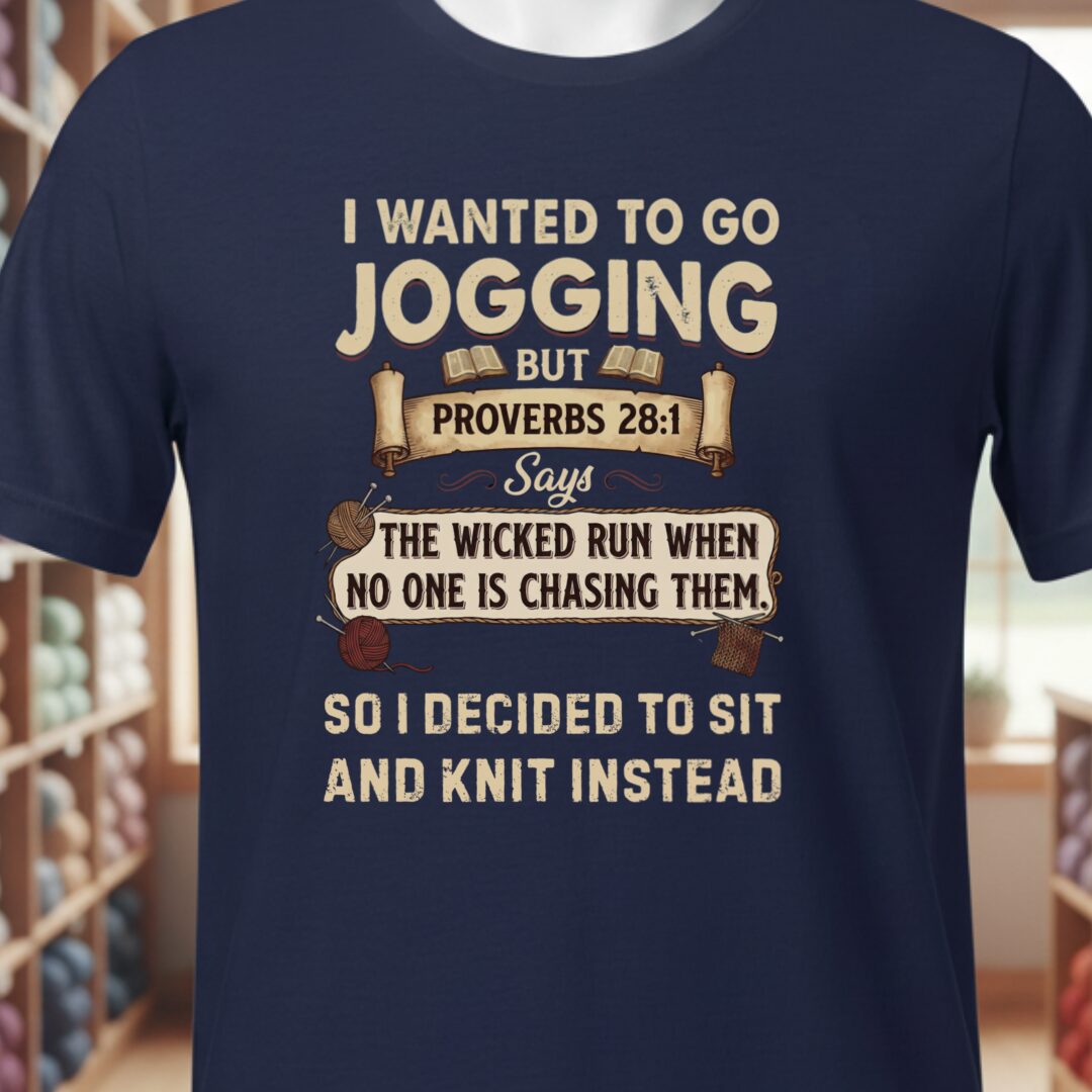 Jogging Proverb 28:1 T-Shirt Navy t-shirt
