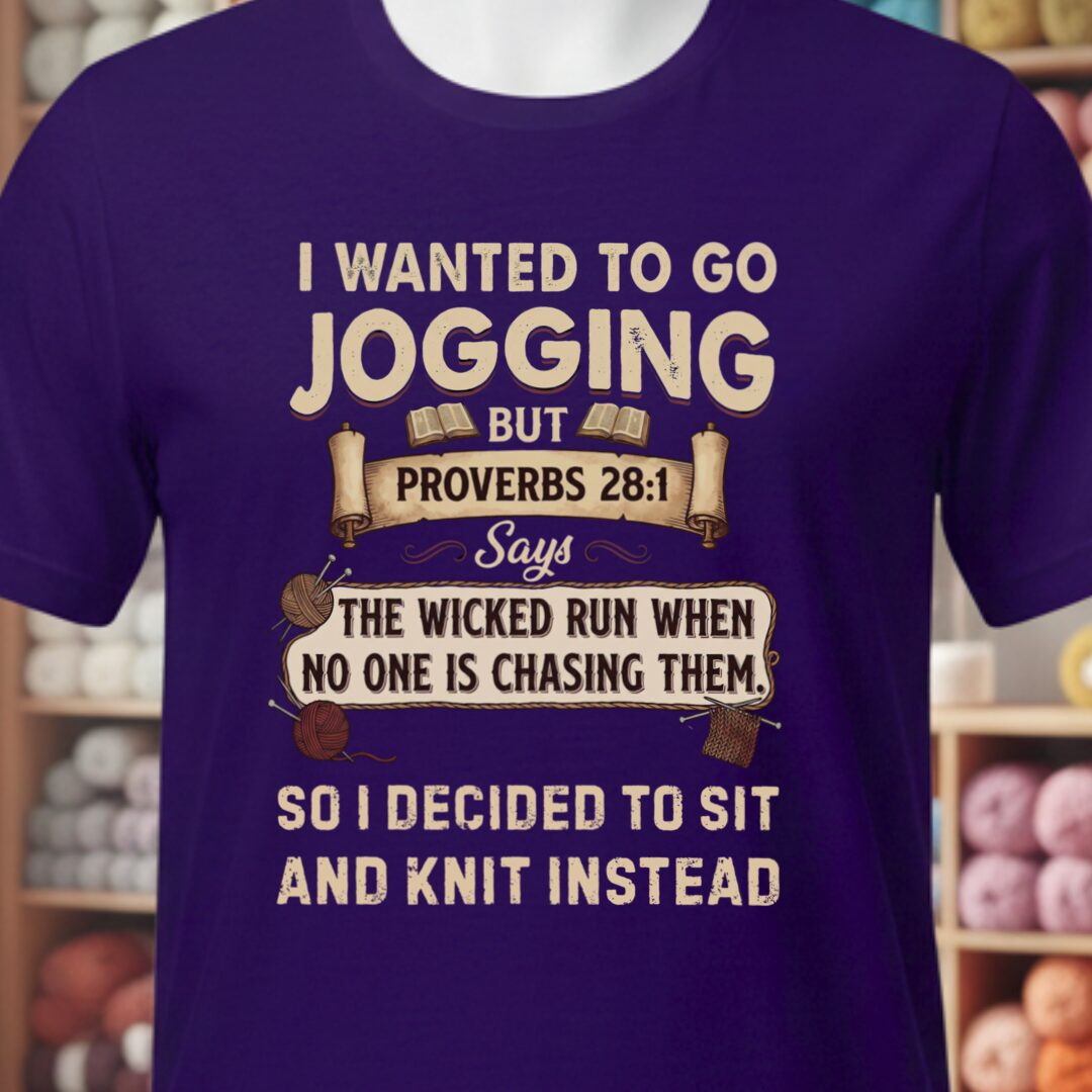 Jogging Proverb 28:1 T-Shirt Purple t-shirt