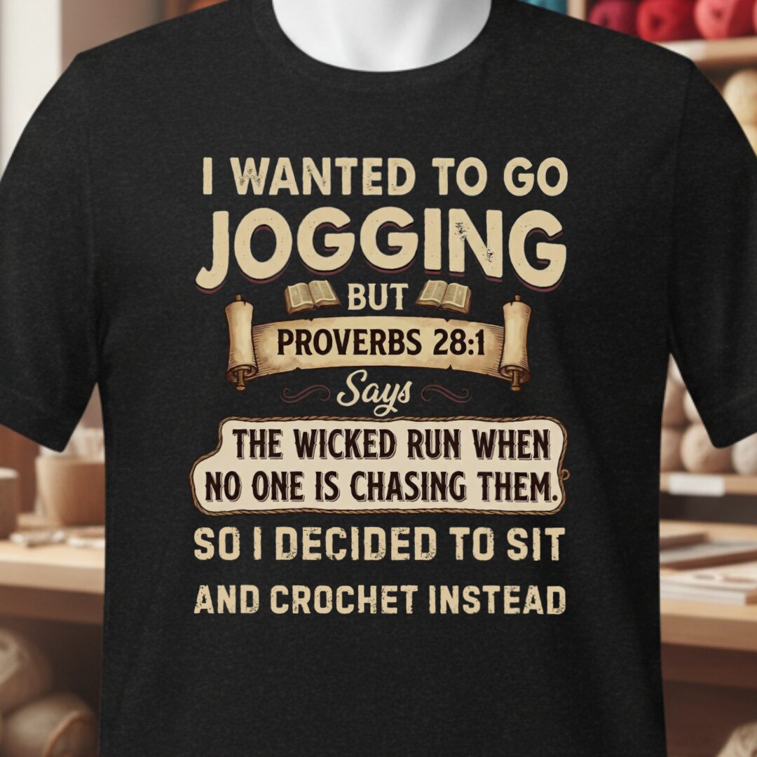 Jogging Proverb 28:1 (Crochet) T-Shirt Black t-shirt
