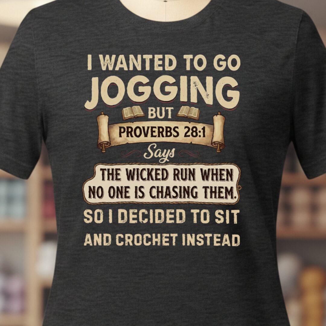 Jogging Proverb 28:1 (Crochet) T-Shirt Dark Grey t-shirt
