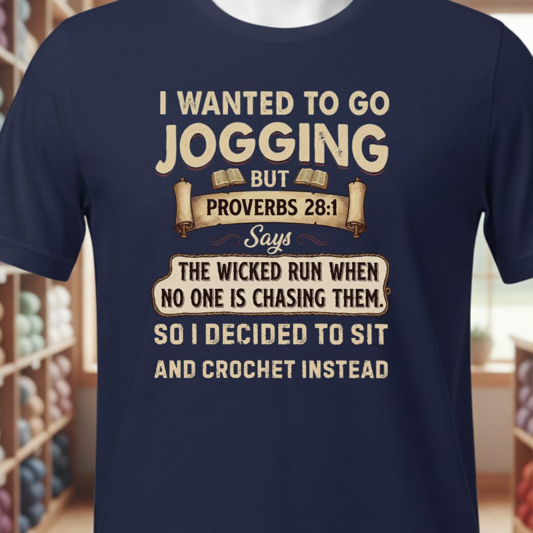 Jogging Proverb 28:1 (Crochet) T-Shirt Navy t-shirt