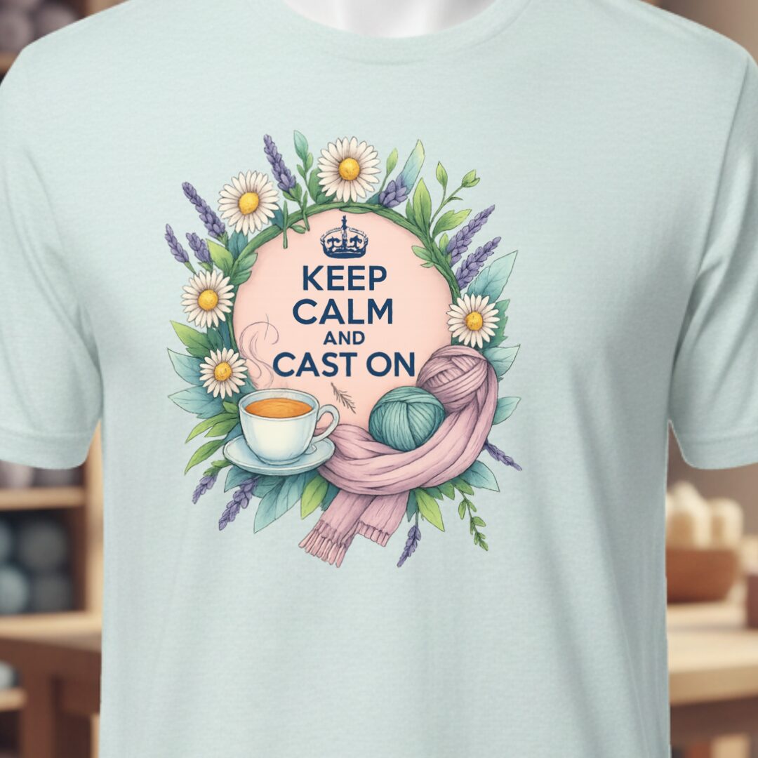 Keep Calm and Cast On T-Shirt Ice Blue t-shirt