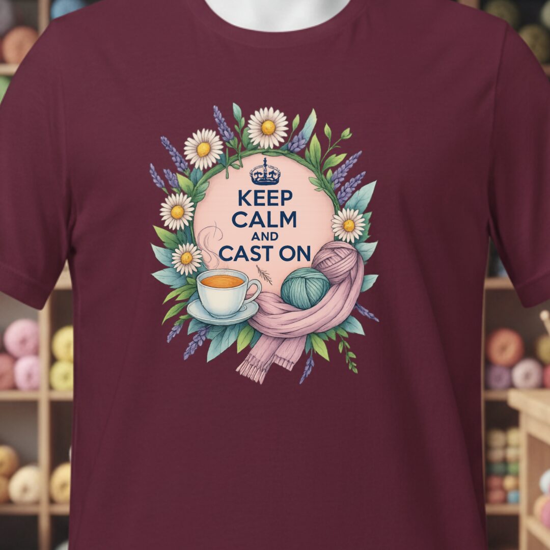 Keep Calm and Cast On T-Shirt Maroon t-shirt