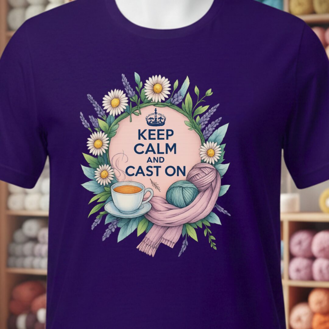 Keep Calm and Cast On T-Shirt Purple t-shirt