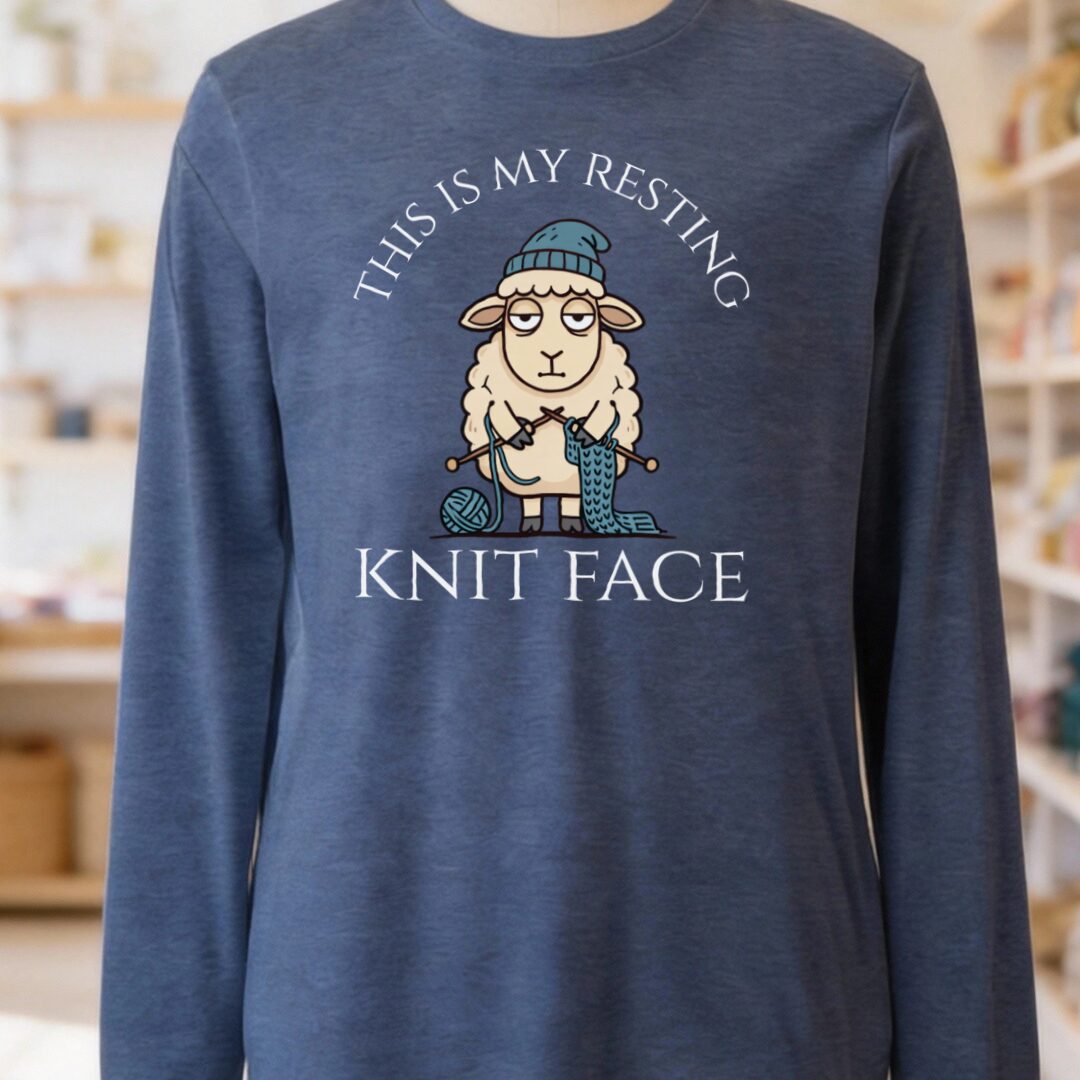 Knit Face Long Sleeve Tee Navy t-shirt