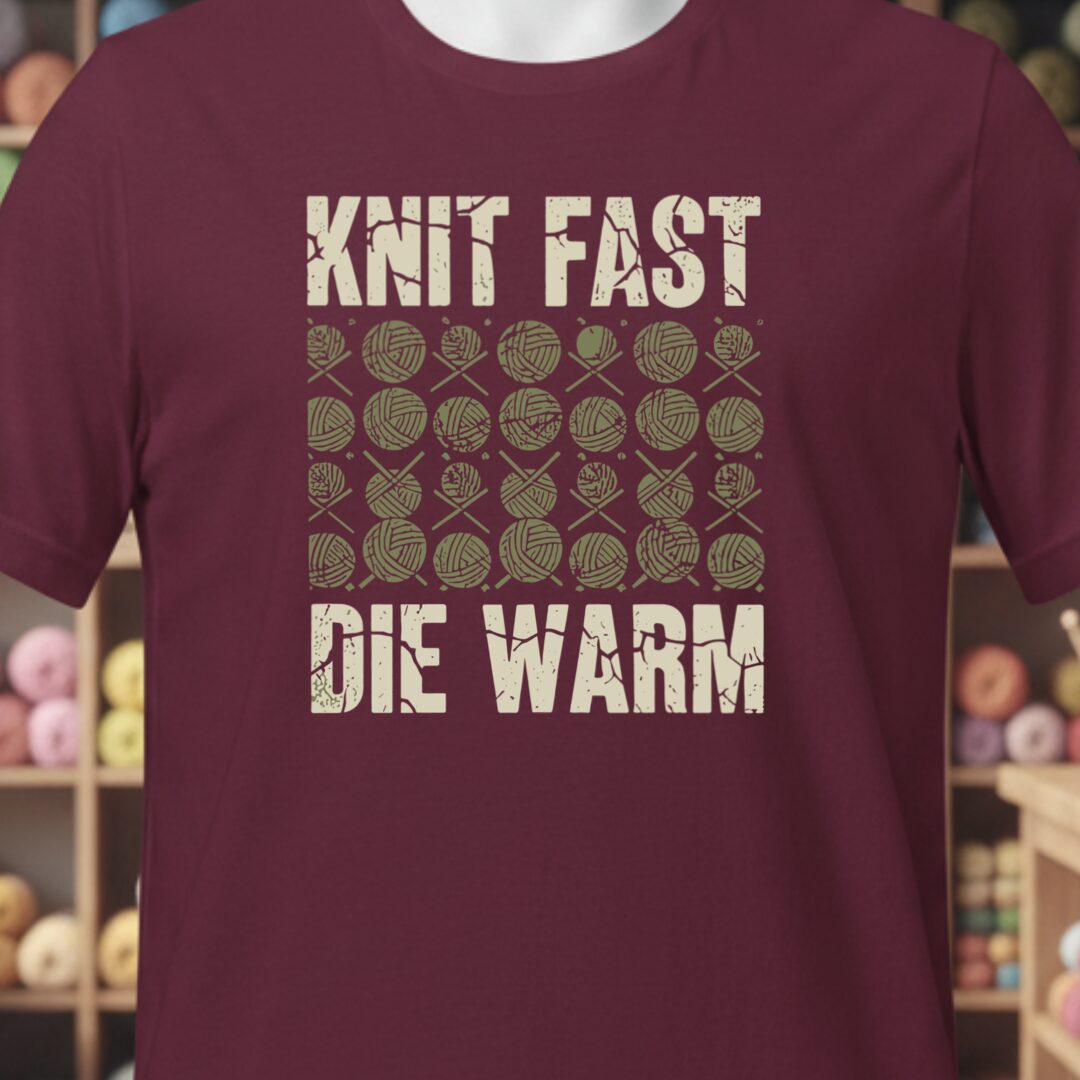 Knit Fast Die Warm T-Shirt Maroon t-shirt