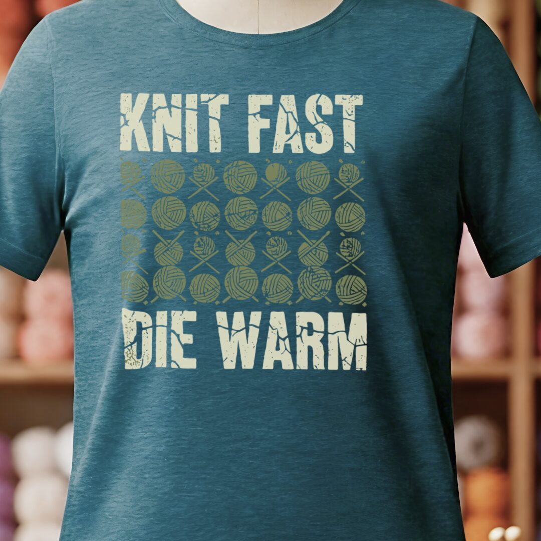 Knit Fast Die Warm T-Shirt Teal Blue t-shirt