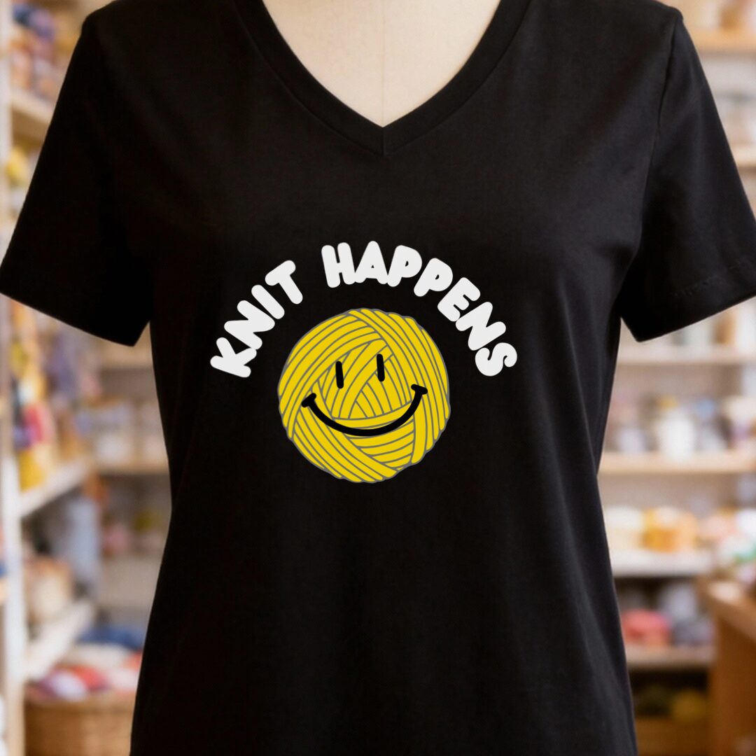 Knit Happens V-Neck T-Shirt Black t-shirt